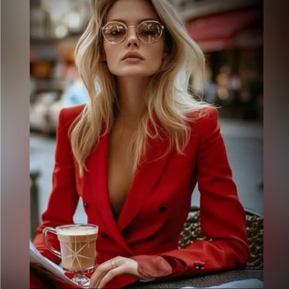 VINTAGE TiMlEsS BeAuTiFuL Liz Claiborne h0t rEd D0uBle-BrEaStEd bLaZeR - Picture 2 of 16